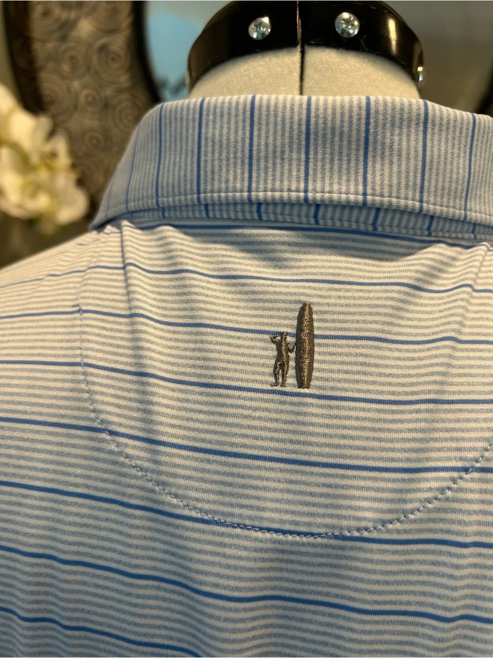 johnnie-O Light Blue Striped Polo
